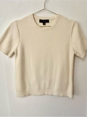 Zara| Cream Short Sleeve Crewneck Thin Knit Sweater Sz M